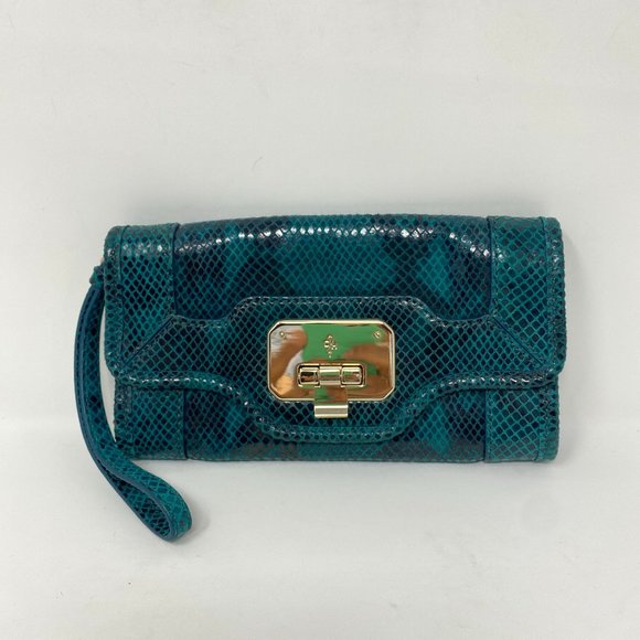 Cole Haan Isabelle clutch, teal snake print - Picture 1 of 12